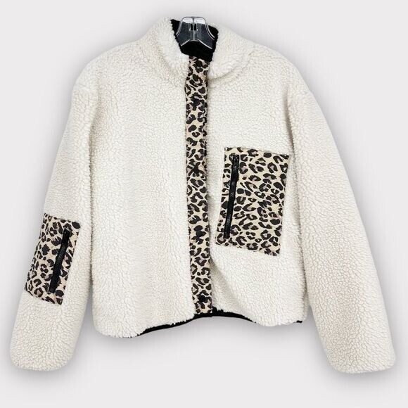 Rails Jackets & Blazers - RAILS Women's Dean NWT Teddy Bear‎ Fleece Leopard-Print Trim Jacket- size M Cozy